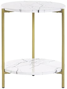 Fehér és arany márványhatású kisasztal ø 40 cm REVA Beliani
