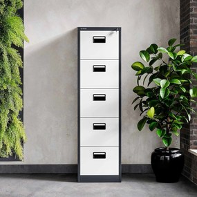 Fém irattartó szekrény, 5 fiókos SARA V5, 460 x 1630 x 620 mm, antracit-fehér