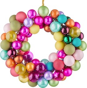 X-MAS üveggömb koszorú, színes Ø25cm