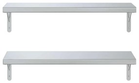 2 db ezüstszínű rozsdamentes acél fali polc 75 x 23,5 cm
