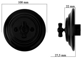 Bohemia-Design - Retro porcelán forgatható fényerőszabályzó kerettel 250V/10A fekete
