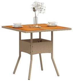 bézs polyrattan és akácfa kerti asztal 80 x 80 x 75 cm