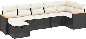 vidaXL 7 részes fekete polyrattan kerti ülőgarnitúra párnával