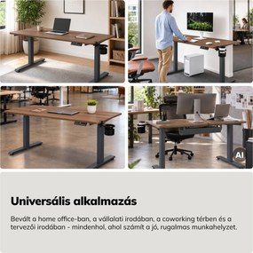Elektromos íróasztal magasságállítással ergonomikus antracit/dió,1400x700 mm: ARIA