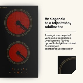 Klarstein Victoria kerámia főzőlap, 2 zónás, elegáns, időtálló, 3000 W, 30 cm