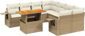 vidaXL 9 részes bézs polyrattan kerti ülőgarnitúra párnákkal