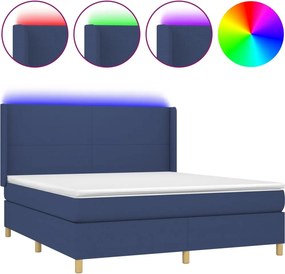 vidaXL kék szövet rugós és LED-es ágy matraccal 160x200 cm