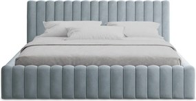 Világoskék kárpitozott ágyneműtartós franciaágy ágyráccsal 180x200 cm Lemi – Makamii