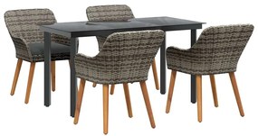 vidaXL Kert étkező szett párnával 5 pcs Szürke polirattan