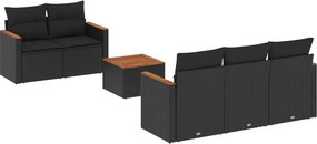vidaXL 6 részes fekete polyrattan kerti ülőgarnitúra párnákkal