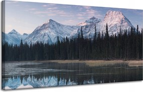 Vászonkép Tópart Víz Erdők Hó hegyek 120x60 cm