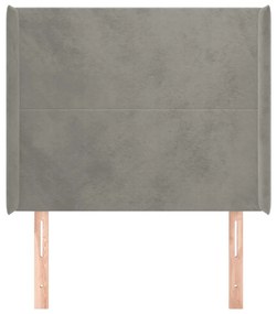 világosszürke bársony fejtámla szárnyakkal 93x16x118/128 cm