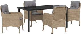 vidaXL Kert étkező szett párnával 5 pcs Bézs polirattan