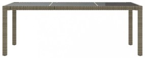 szürke polyrattan és edzett üveg kerti asztal 190 x 90 x 75 cm