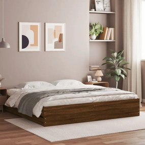 füstös tölgy színű szerelt fa ágykeret fiókokkal 200 x 200 cm