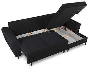Fekete buklé kinyitható tárolóhelyes sarokkanapé (jobb oldali-heverő résszel) Kyoto – Cosmopolitan Design