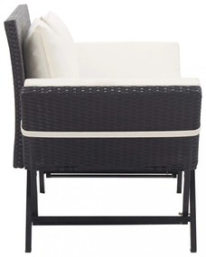 fekete polyrattan kerti pad párnákkal 176 cm