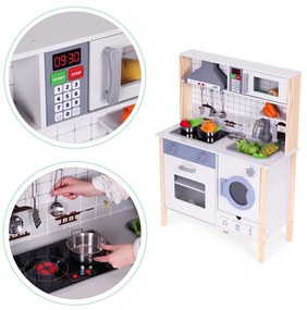 Fa játékkonyha hangokkal sütővel mosógéppel konyhai kiegészítőkkel led
