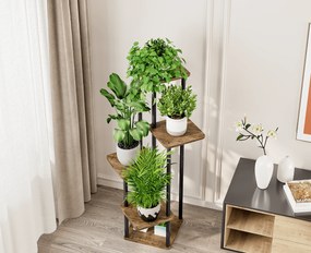 ADITE 5 polcos virágállvány fémvázzal, 30 x 30 x 106,5 cm, rusztikus fa/fekete