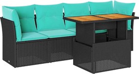 vidaXL 5 részes fekete polyrattan kerti kanapészett párnákkal