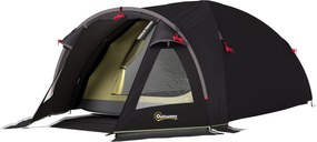 Outsunny Alagúttáborozó Sátor 2-4 Fő Részére 2 Szobával, Családi Sátor 4 Főnek Vízálló 3000 mm-es Hálós Ajtóval, Oldalsó Ablakokkal és Szállítótáskáva