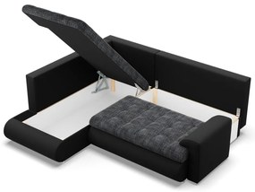 Tokio sarokkanapé, L alakú háttámlával, 2 ágyneműtartóval, fonott + műbőr, baloldali, szürke - fekete