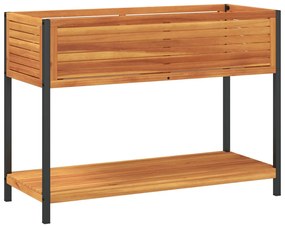 vidaXL tömör akácfa és acél kerti virágtartó polccal 110 x 45 x 80 cm