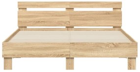 sonoma tölgy színű ágykeret fejtámlával és LED-del 150x200 cm