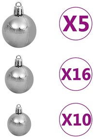 műkarácsonyfa 300 LED-del, gömbszettel és hópehellyel 180 cm