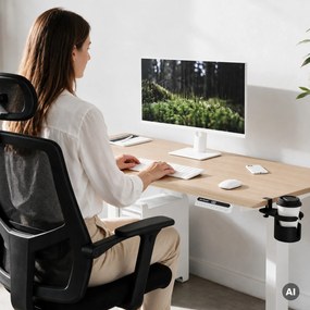Elektromos, állítható magasságú, ergonomikus, fehér/sonoma tölgy íróasztal,1400x700 mm: ARIA