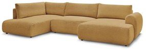 Mustársárga kordbársony kinyitható sarokkanapé (jobb oldali-U alakú) Lucien – Bobochic Paris