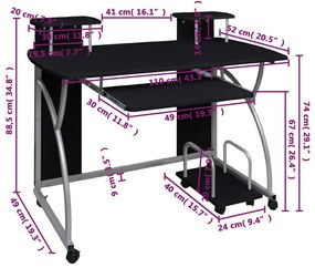 Fekete szerelt fa számítógépasztal 110 x 52 x 88,5 cm