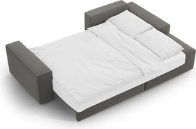 Világosszürke bársony kinyitható-tárolóhelyes sarokkanapé (jobb oldali-heverő résszel) Jodie – Micadoni