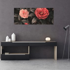Kép - Vörös virágok sötét háttér előtt (120x50 cm)