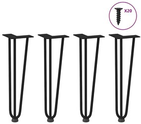 4 db fekete, tömör acél hajtűláb dohányzóasztalhoz 42 cm