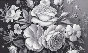 Divatos Flizelin Tapéta Ragasztóval Falra 3D Szürke virágok 416x254 Ragasztó