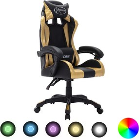 vidaXL aranyszínű és fekete műbőr versenyszék RGB LED-világítással
