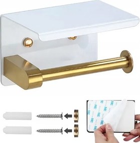 Wc-papír Tartó Fém Akasztó Polccal Wc Fehér-arany Loft