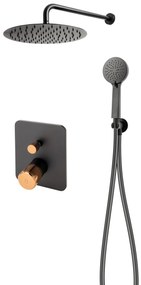 F-Design Ardesia, rejtett zuhanygarnitúra esőfejjel 30 cm, matt fekete-rózsa arany, FD1-ARD-7PSET1-25