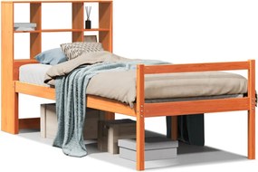 vidaXL viaszbarna tömör fa könyvespolcos ágy matrac nélkül 75 x 190 cm