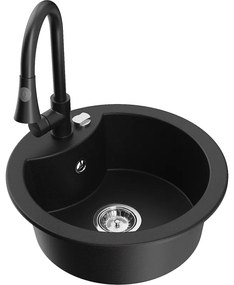 Mexen Diego, 1 kamrás gránit mosogató 488x488x167 mm és Elia mosogató csaptelep, fekete, 6512-77-670101-70