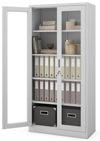 Vitrines fém szekrény üvegezett ajtókkal AMELIA, 900 x 1850 x 400 mm, szürke