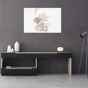 Kép - Bézs virágok pillangóval N⁰1 (90x60 cm)