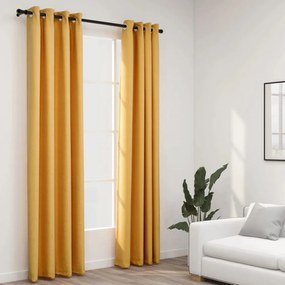 2 db sárga vászonhatású sötétítőfüggöny fűzőkarikával 140 x 245 cm