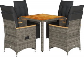 vidaXL 5 részes szürke polyrattan kerti bisztrógarnitúra párnákkal