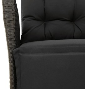 3 részes fekete polyrattan kerti étkezőgarnitúra párnákkal