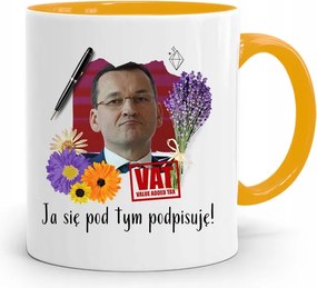 Sárga Politikus Bögre Mateusz Morawiecki Miniszterelnök fényképes nyomtatással