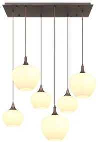 Globo 15548-6HC Függeszték fém kávé színű, fehérüveg, fekete textil kábel, 2 különböző üvegek, HxSzxM: 860x420x1200mm, üveg átmérő: 3 x 18 cm és egyenként 24 cm, nem tartozék: 6x E27 40W 230V