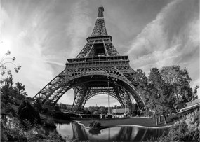 Üveg kép - Eiffel-torony, fekete-fehér (70x50 cm)