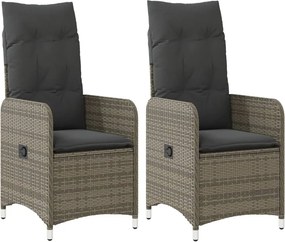 vidaXL 2 db szürke polyrattan dönthető kerti szék párnákkal